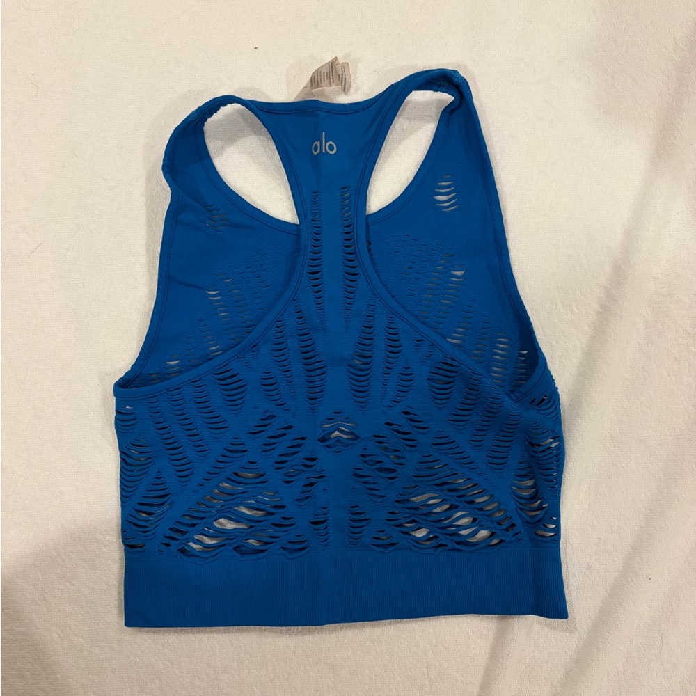 ALO Yoga Bright Blue Laser-Cut Racerback Tank - Picture 2 of 5